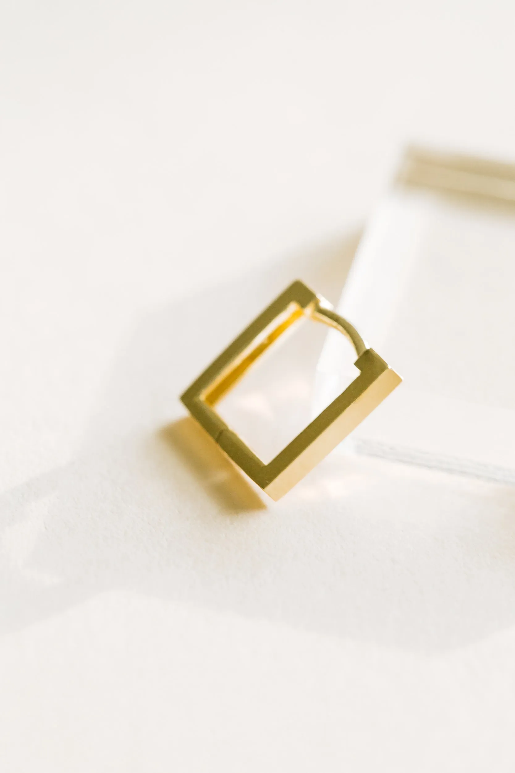 14K Solid Gold Jewelry Thick Square Earring Hoop Ring