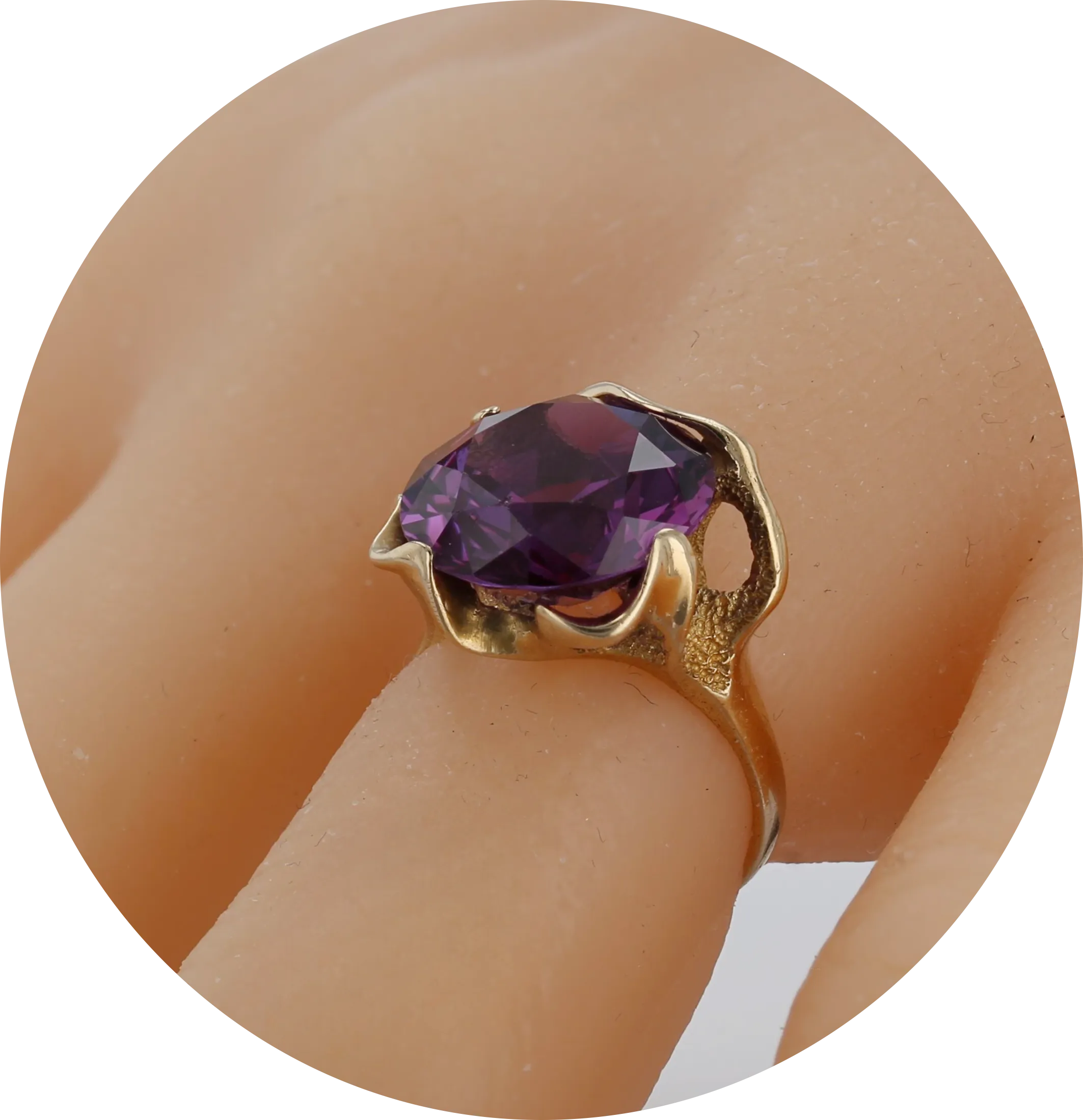 14K Yellow gold deep purple sapphire rare lotus ring-G007