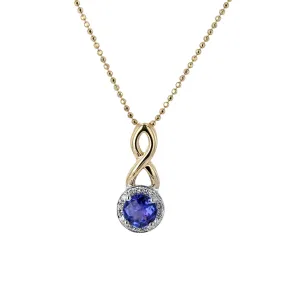 14K Yellow gold drop tear blue sapphire with diamonds necklace