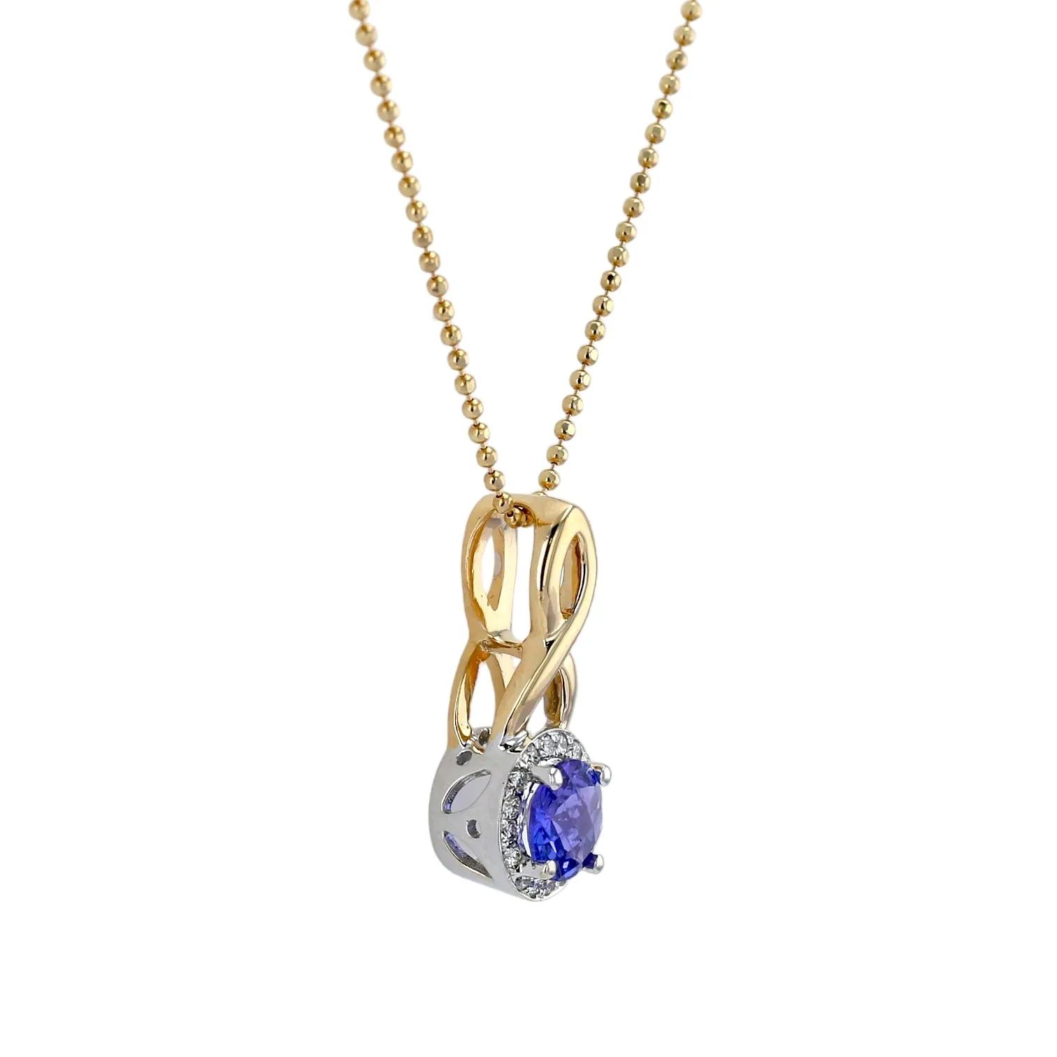 14K Yellow gold drop tear blue sapphire with diamonds necklace