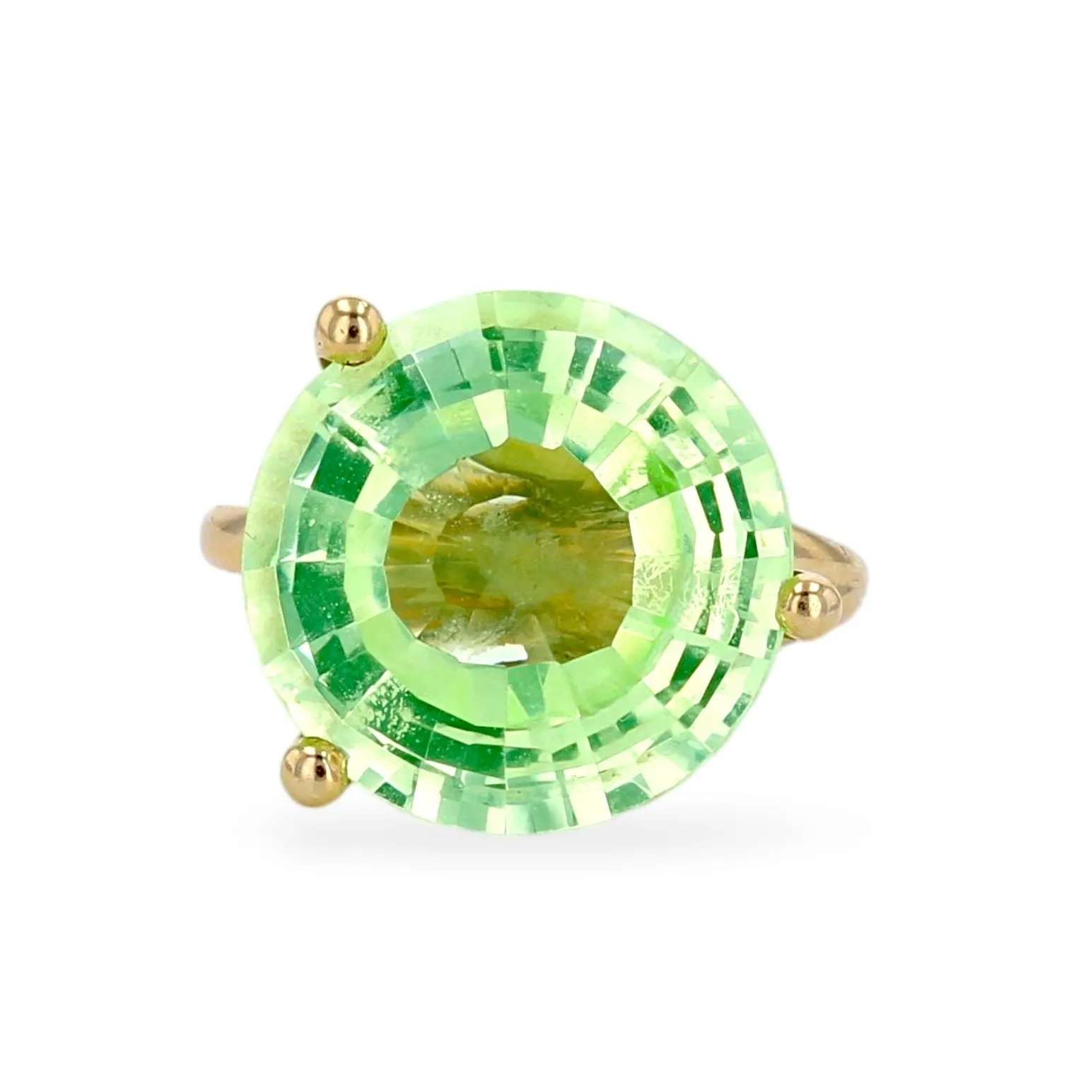 14K Yellow gold solitary natural kiwi peridot 16mm ring