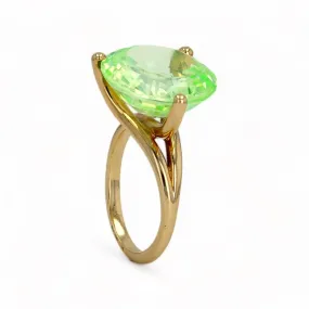 14K Yellow gold solitary natural kiwi peridot 16mm ring