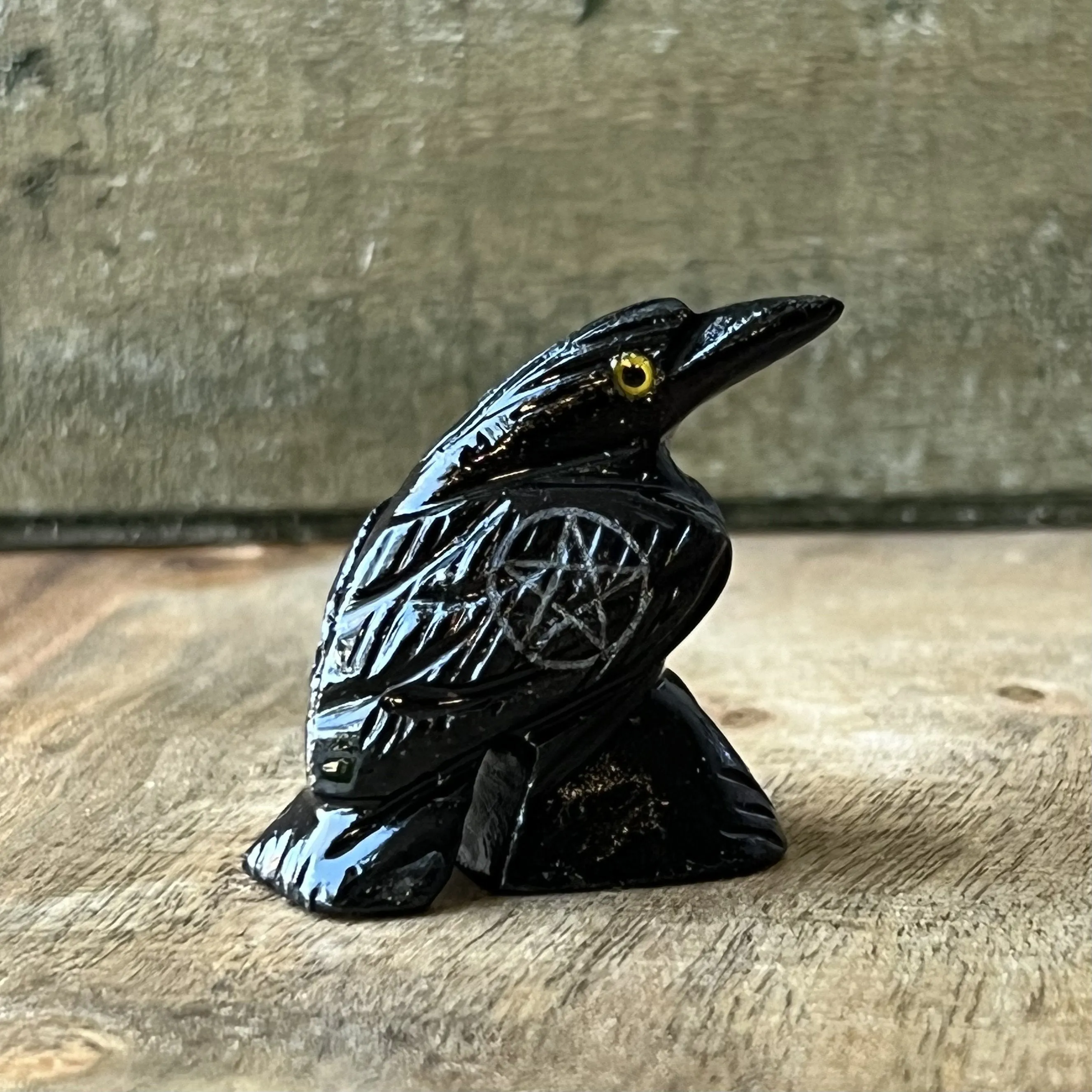 1.5" Black Onyx Raven with Pentacle