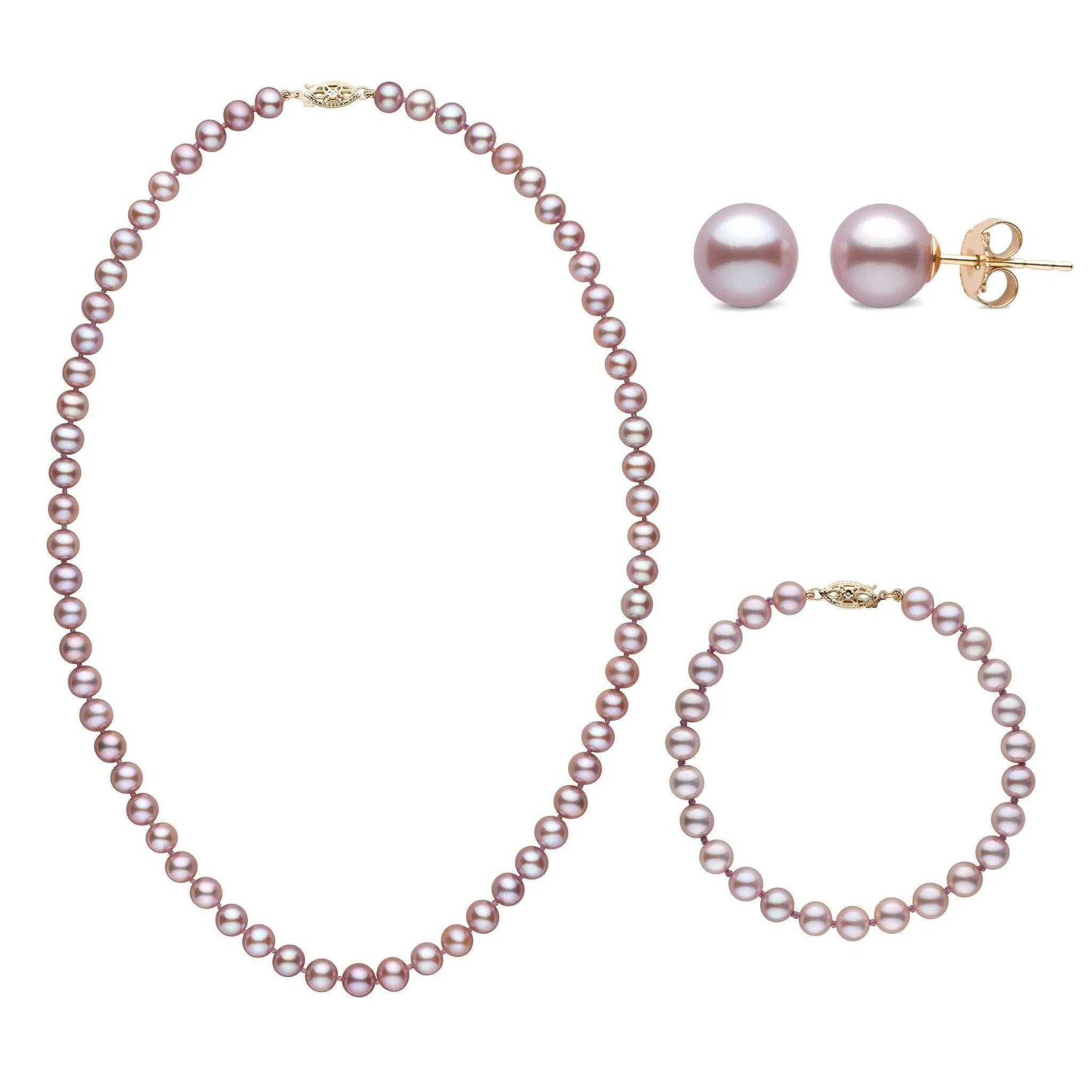 18 Inch 3 Piece Set of 6.5-7.0 mm AAA Lavender Freshwater Pearls