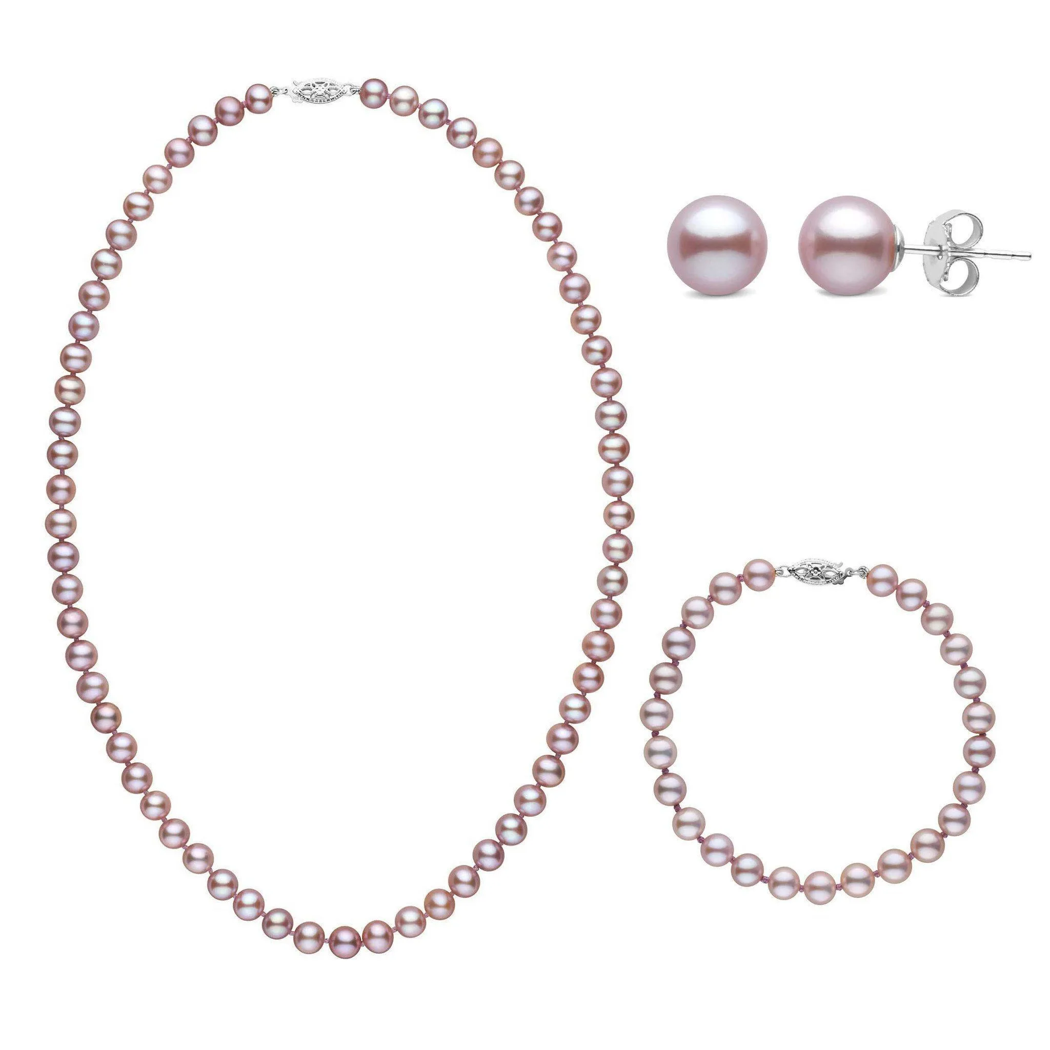 18 Inch 3 Piece Set of 6.5-7.0 mm AAA Lavender Freshwater Pearls