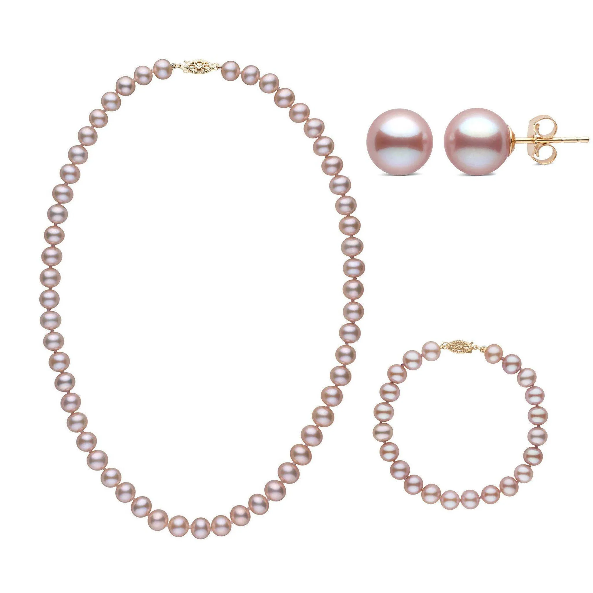 18 Inch 3 Piece Set of 7.5-8.0 mm AA  Lavender Freshwater Pearls