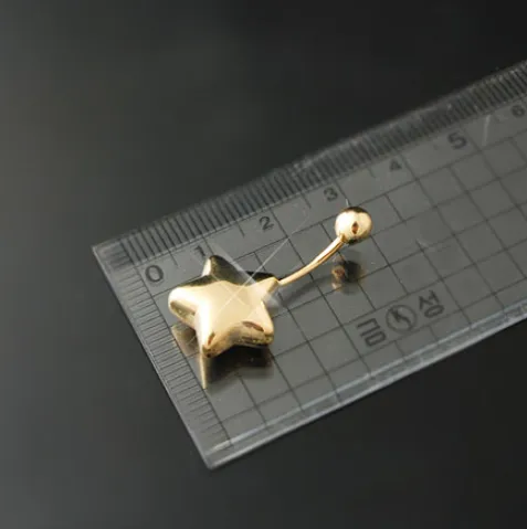 18k 14k Solid Gold Top Bottom Healed Navel Belly Bar Button Ring Curved Barbell Star Piercing