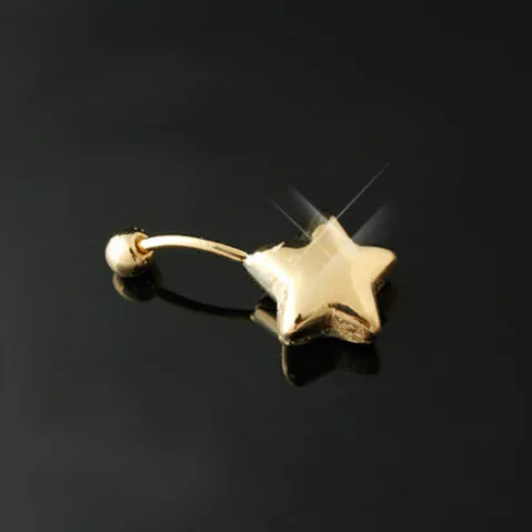 18k 14k Solid Gold Top Bottom Healed Navel Belly Bar Button Ring Curved Barbell Star Piercing