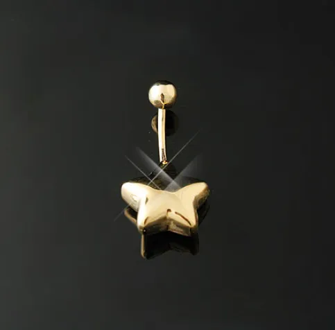 18k 14k Solid Gold Top Bottom Healed Navel Belly Bar Button Ring Curved Barbell Star Piercing