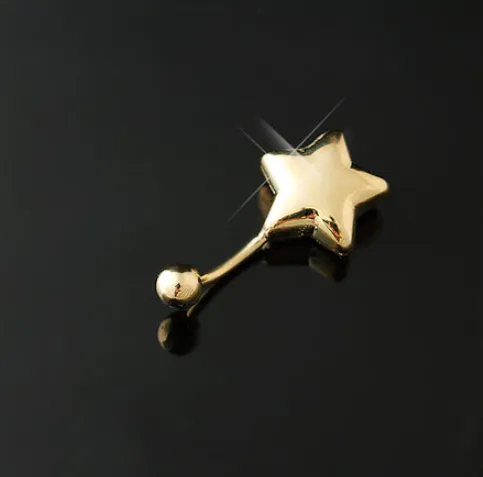 18k 14k Solid Gold Top Bottom Healed Navel Belly Bar Button Ring Curved Barbell Star Piercing