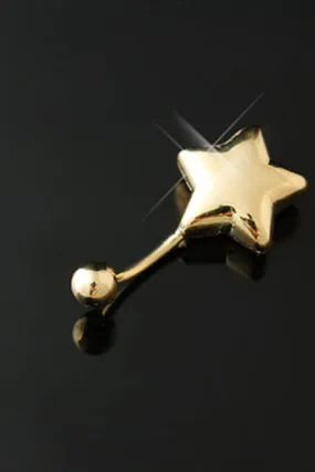 18k 14k Solid Gold Top Bottom Healed Navel Belly Bar Button Ring Curved Barbell Star Piercing