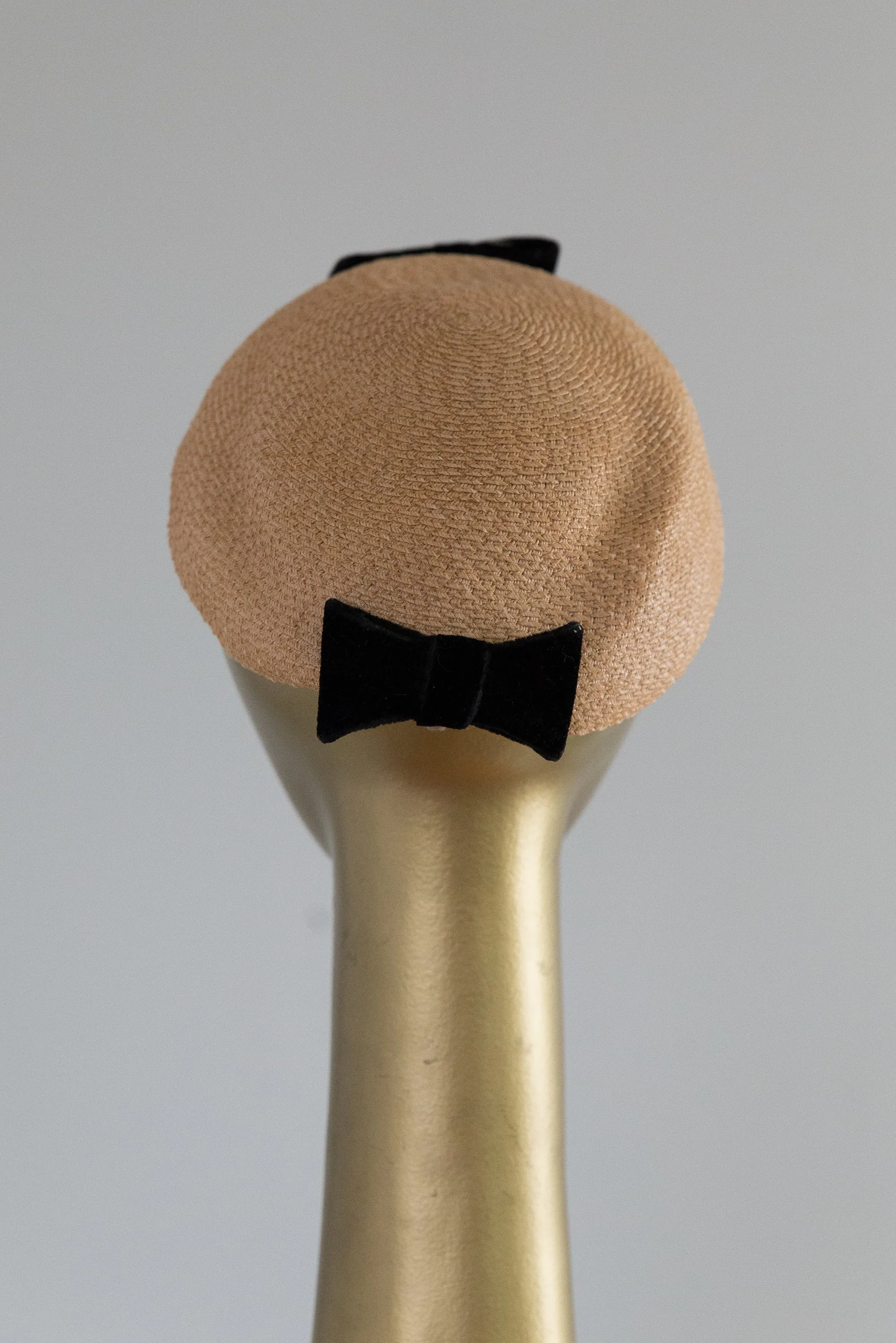 1950's Little Straw Topper With Black Velvet Bows