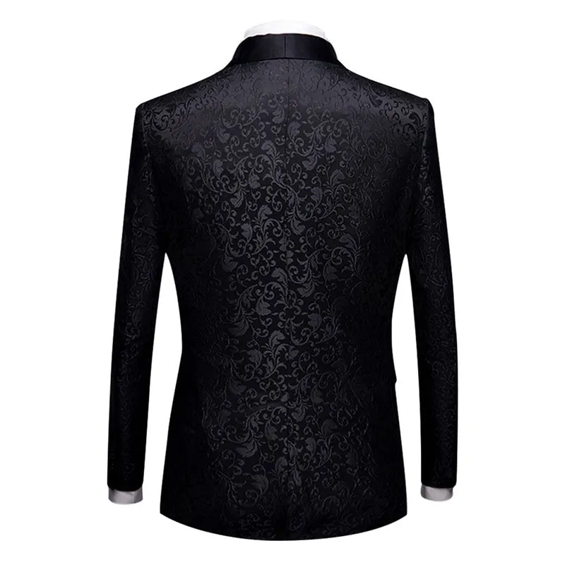 2-Piece Print Suit Slim Fit Paisley Black Suit