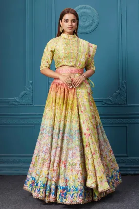 310037 Green Multicolored Embroidered Lehenga with Belt