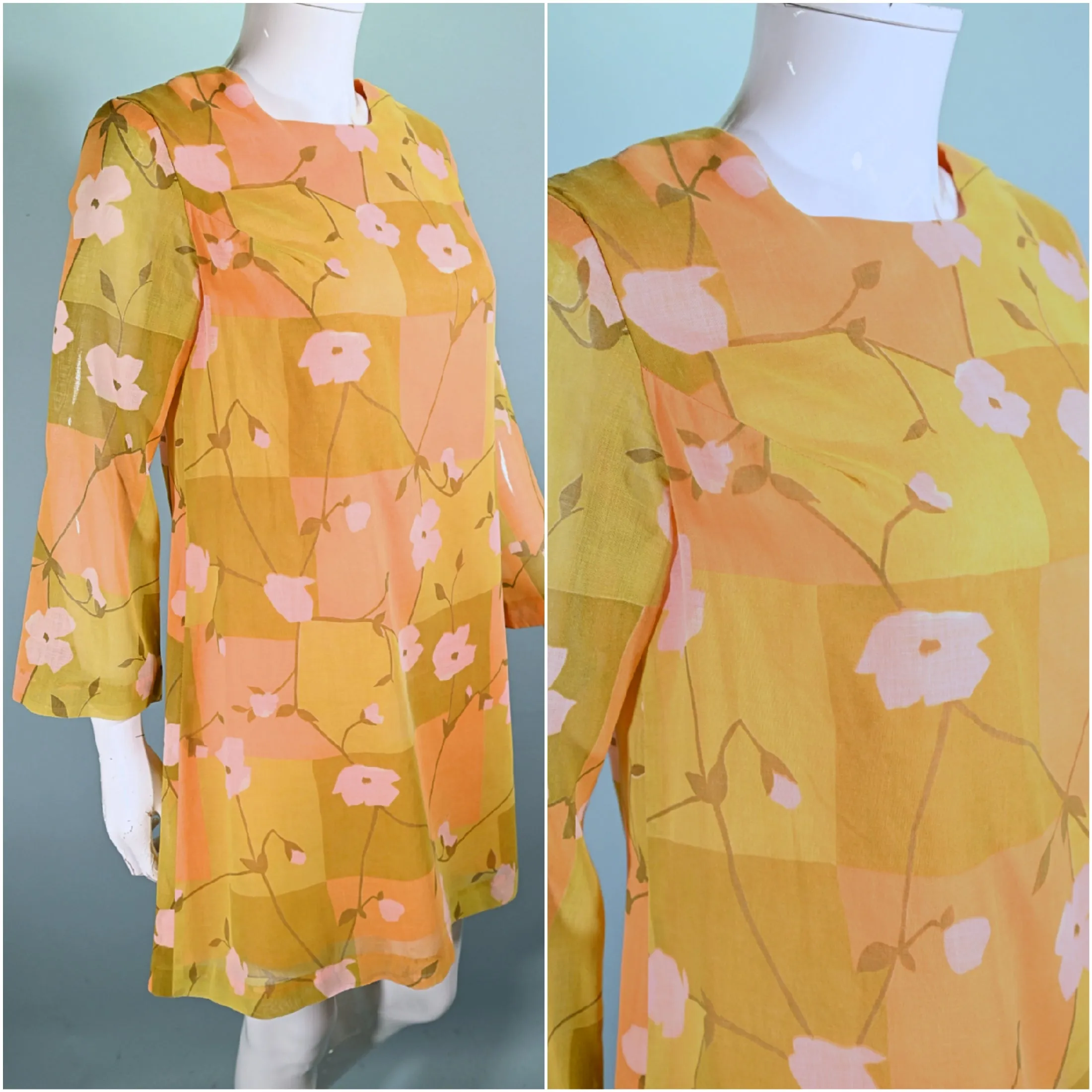 60s Mod Mini Dress, Floral Print Mini Shift Dress S