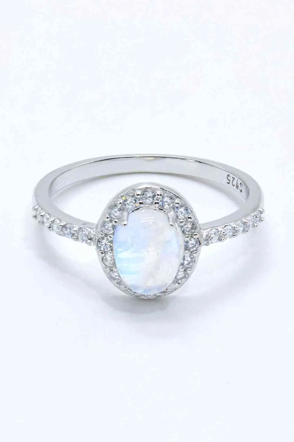 925 Sterling Silver Natural Moonstone Halo Ring