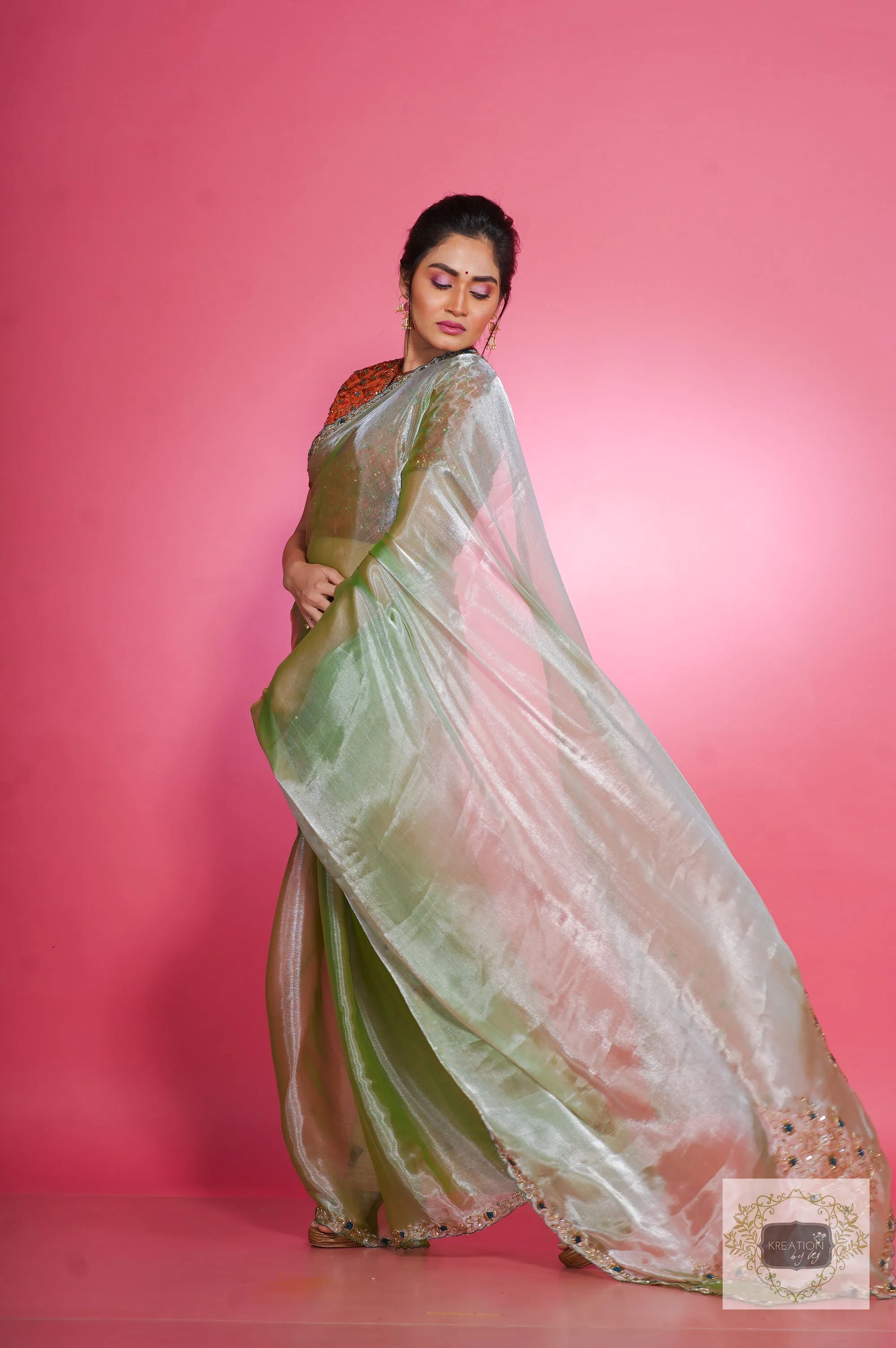 Absinthe Organza Saree with Handembroidery