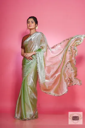 Absinthe Organza Saree with Handembroidery