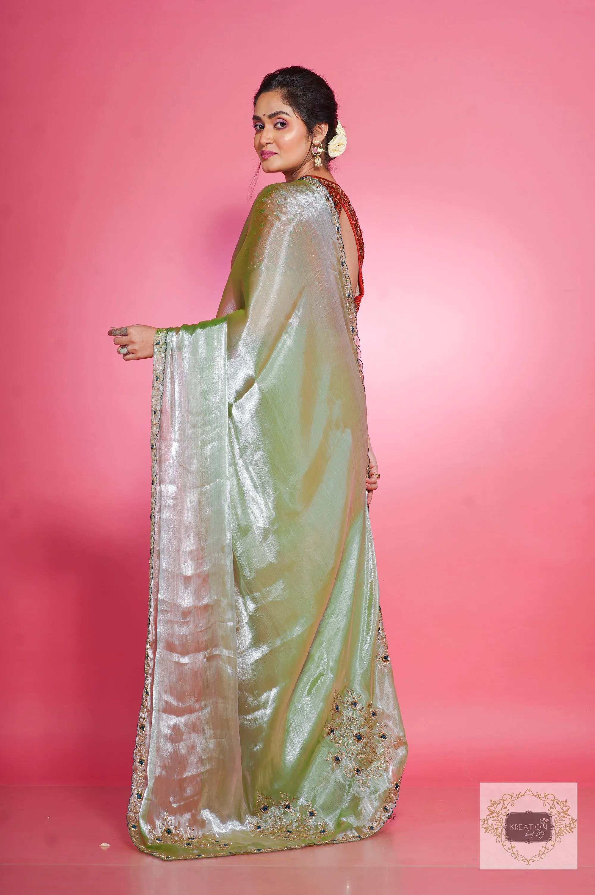 Absinthe Organza Saree with Handembroidery