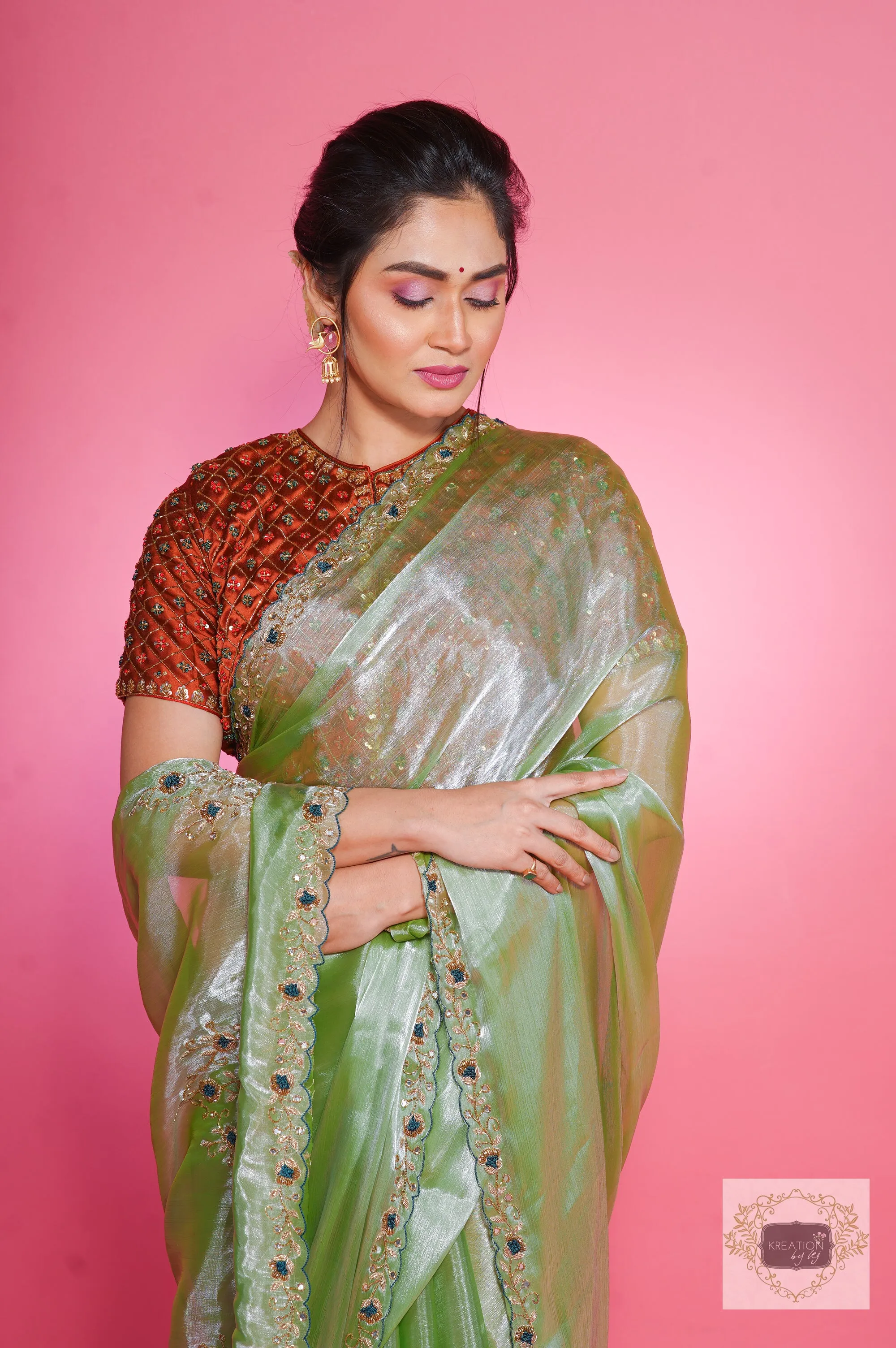 Absinthe Organza Saree with Handembroidery