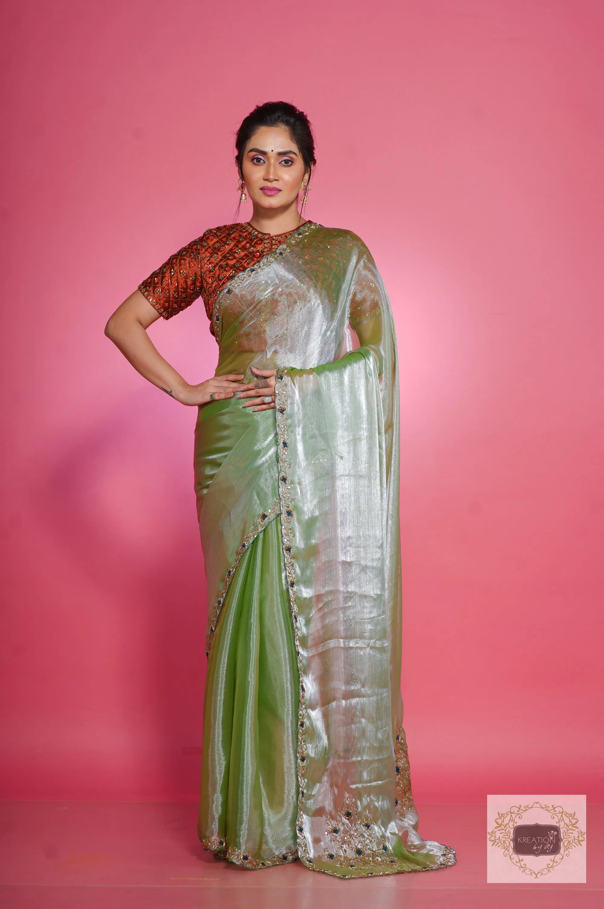 Absinthe Organza Saree with Handembroidery