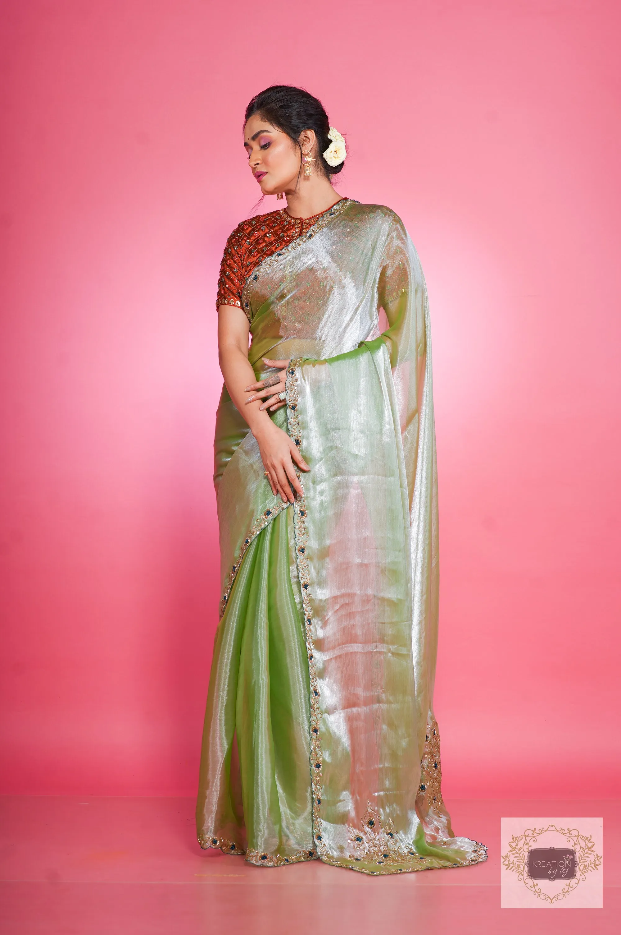 Absinthe Organza Saree with Handembroidery