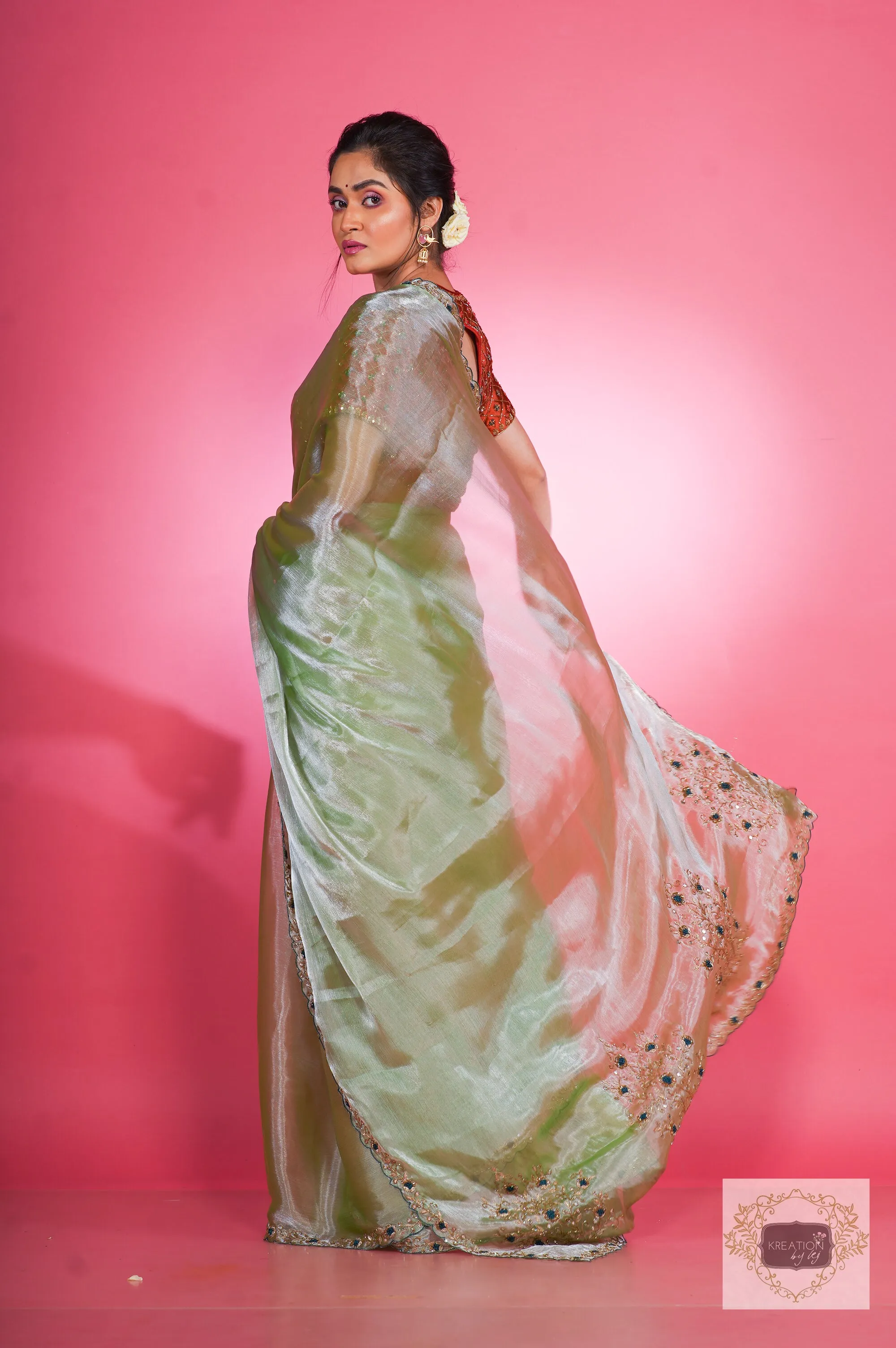 Absinthe Organza Saree with Handembroidery