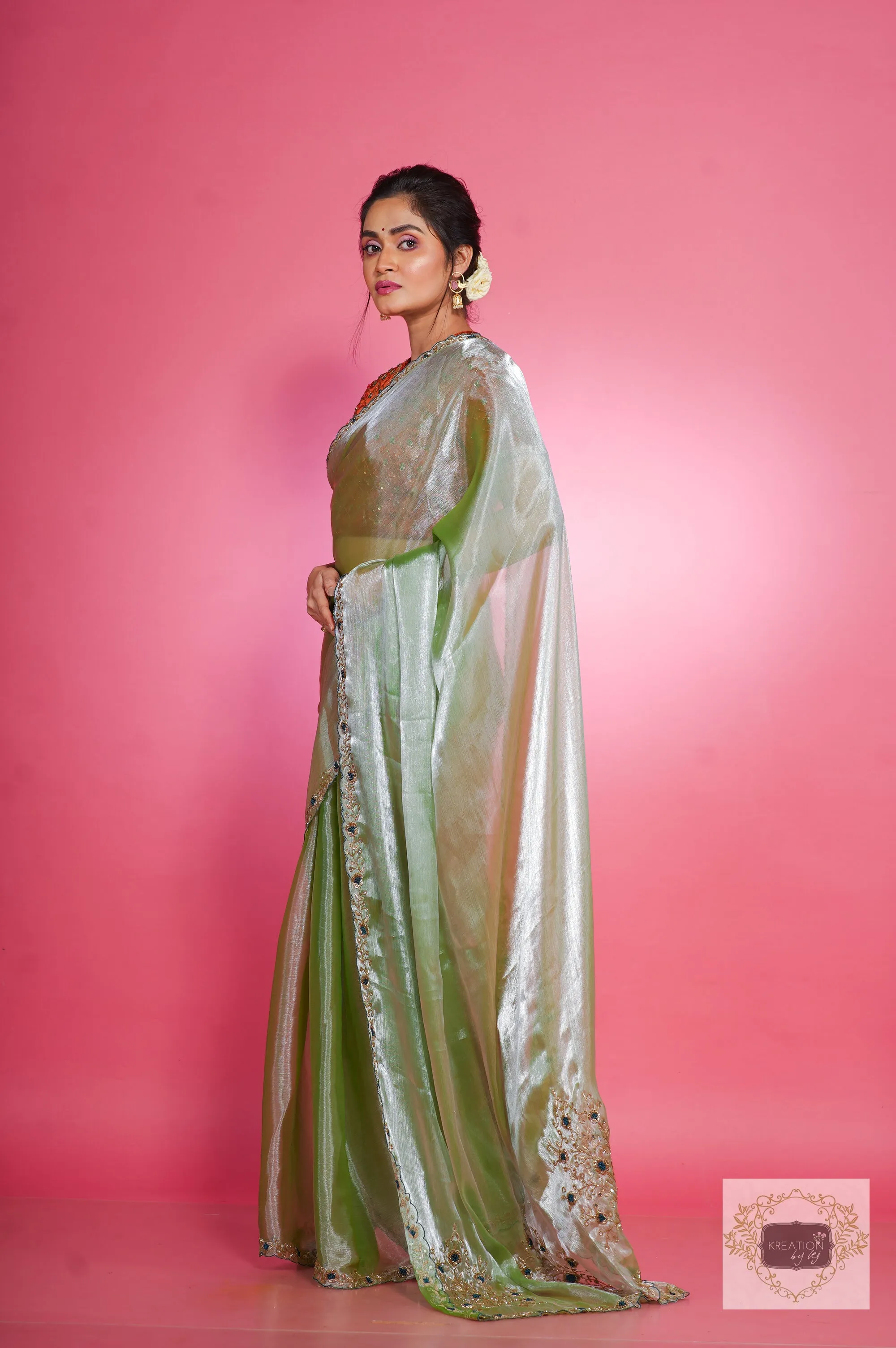 Absinthe Organza Saree with Handembroidery