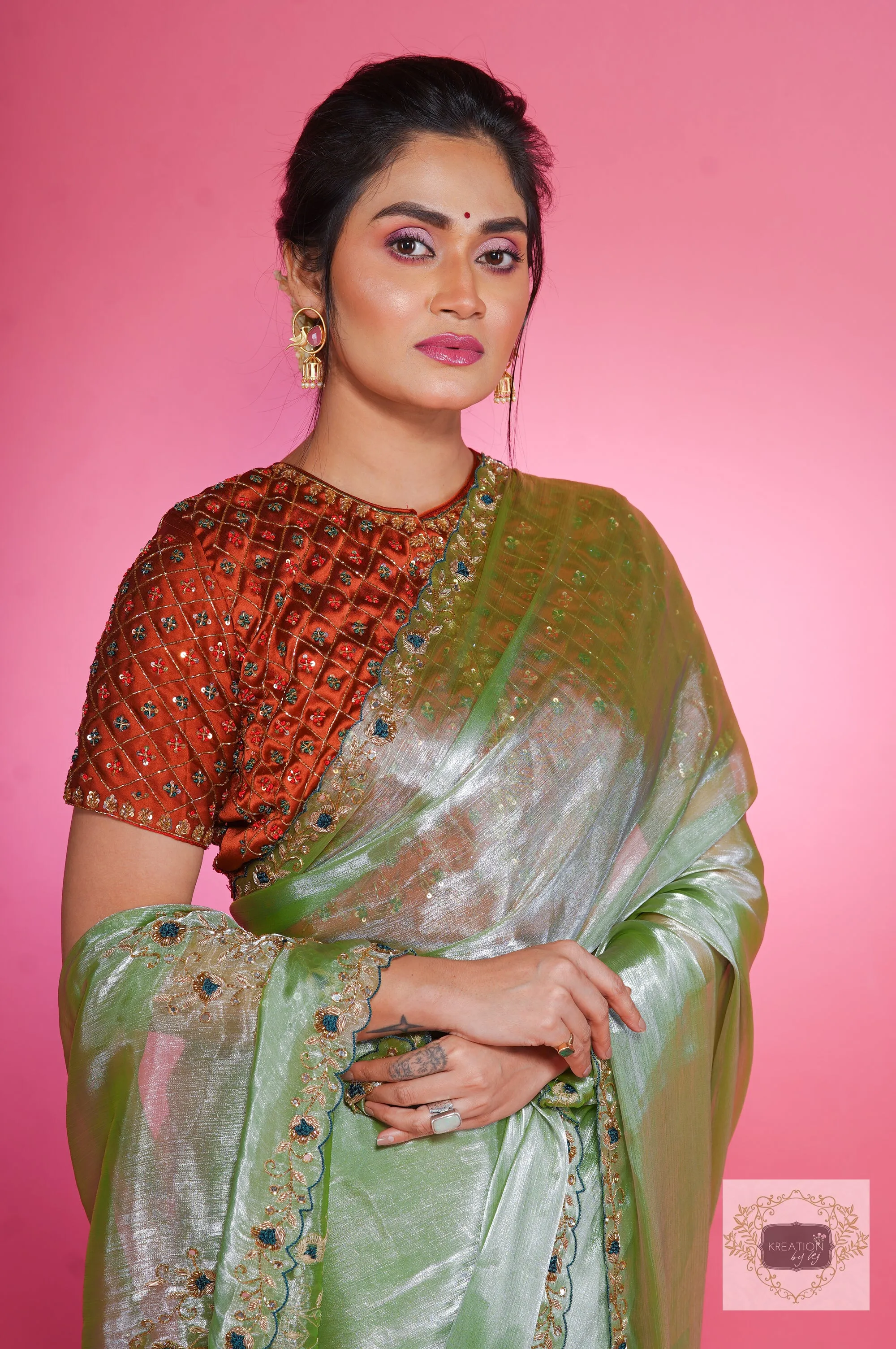 Absinthe Organza Saree with Handembroidery