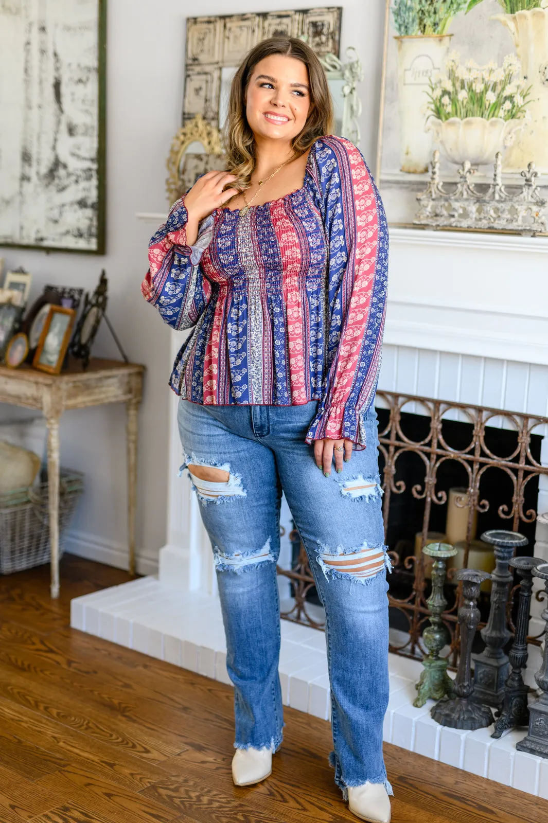 Afternoon Tea Smocked Long Sleeve Blouse- USE CODE SPRING24 for 40% OFF!!!!