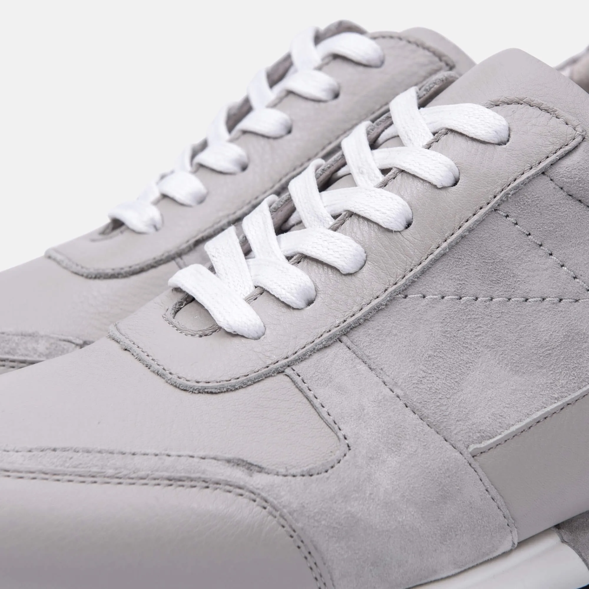 Ash Sandstone Grey Leather Trainers