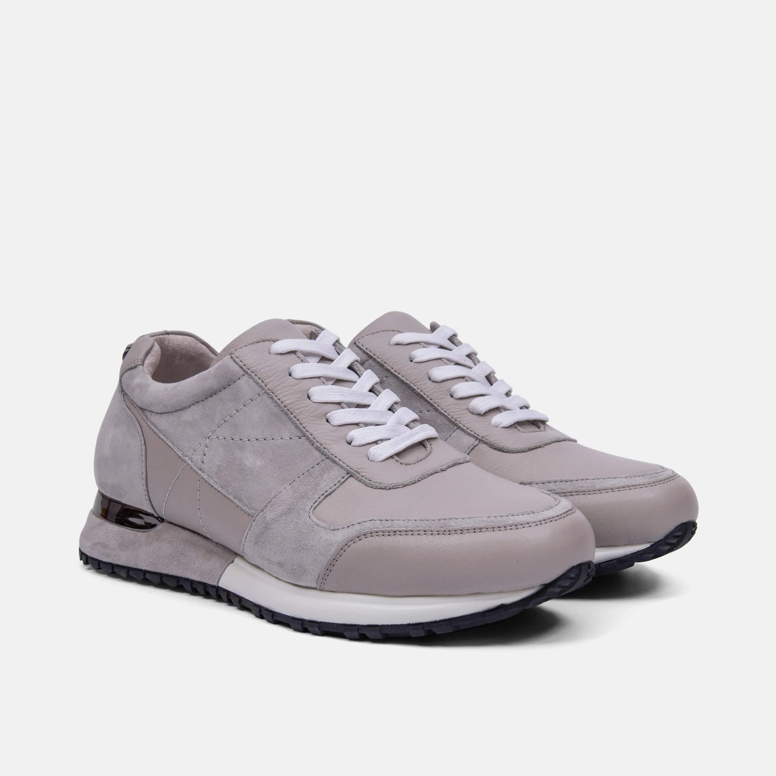 Ash Sandstone Grey Leather Trainers