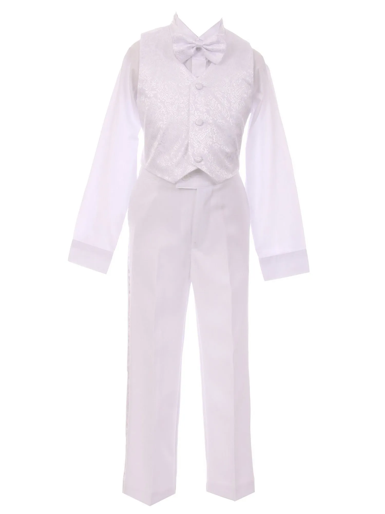 Baby Boys White 6-pc Silver Angel Embroidery Baptism Tuxedo Suit 6-24M