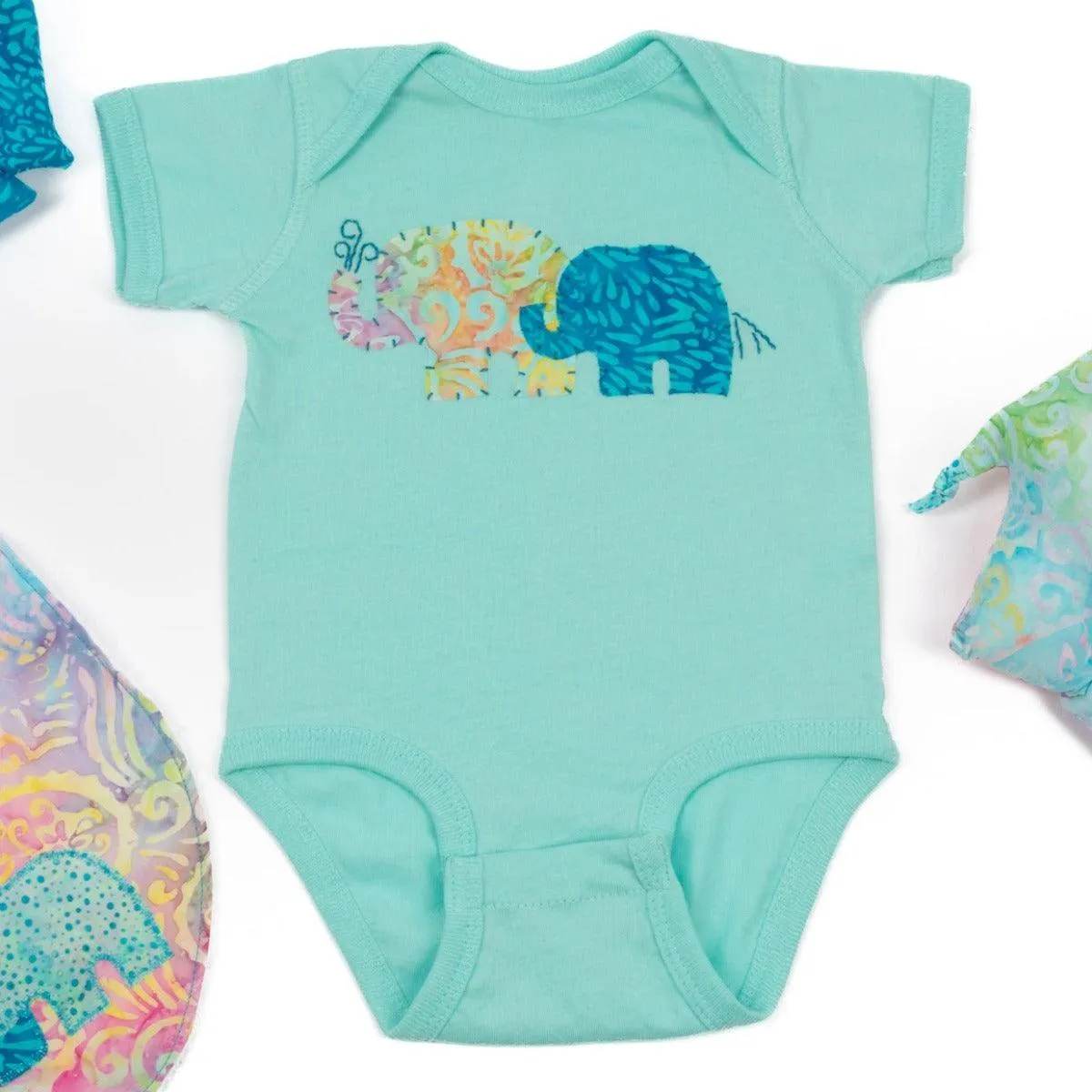 Baby Onesie with Hand-Appliquéd Paisley Batik Mama & Baby Elephant