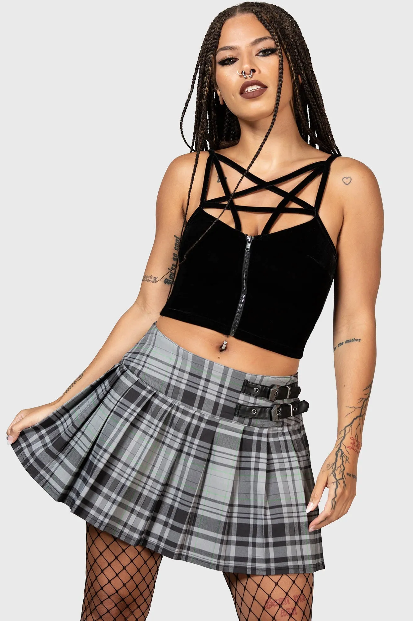 Bat Girl Skirt [GREY TARTAN]