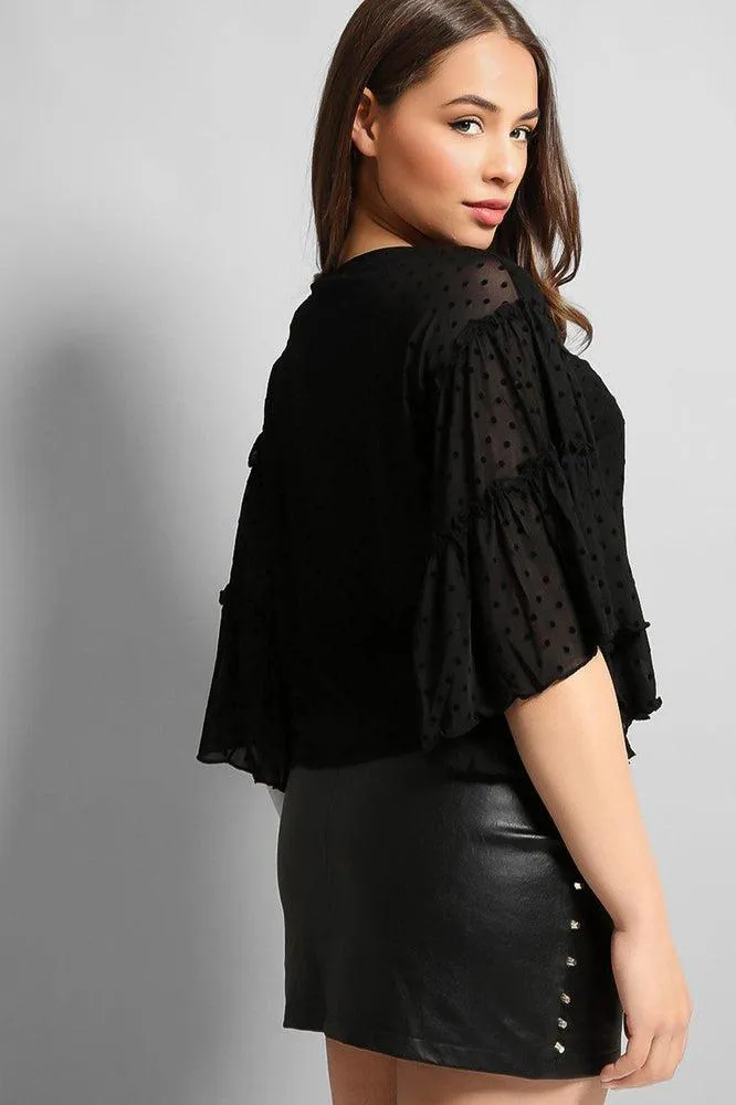 Black Dobby Mesh Blouse