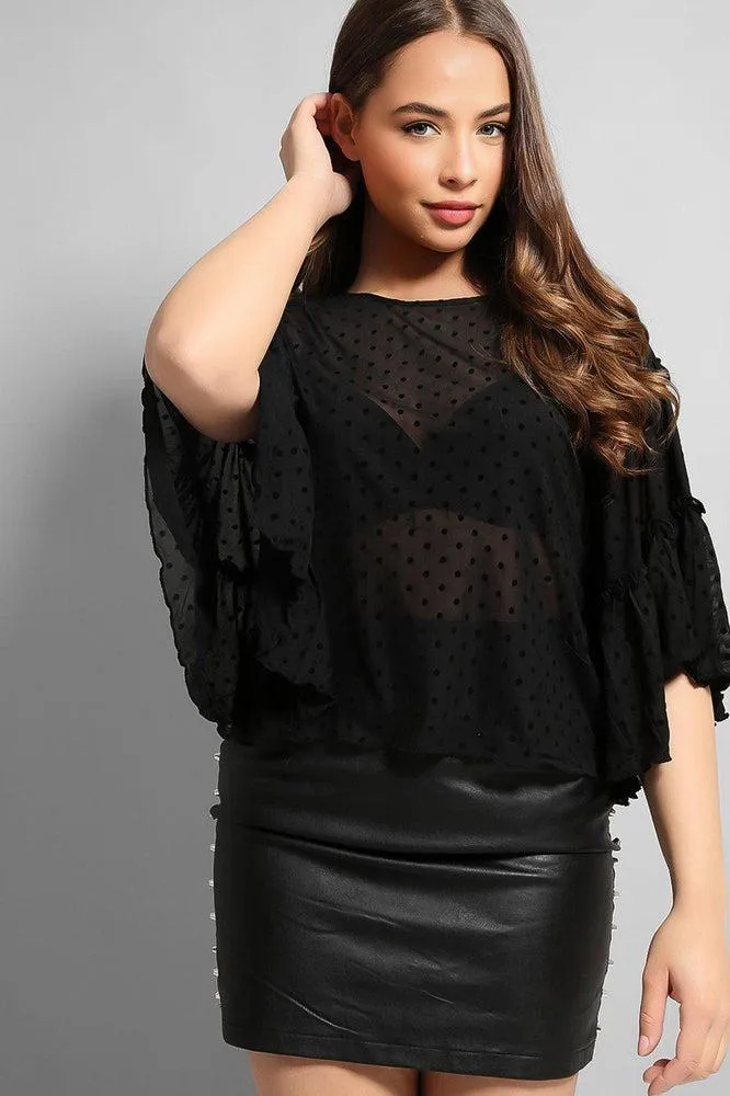 Black Dobby Mesh Blouse