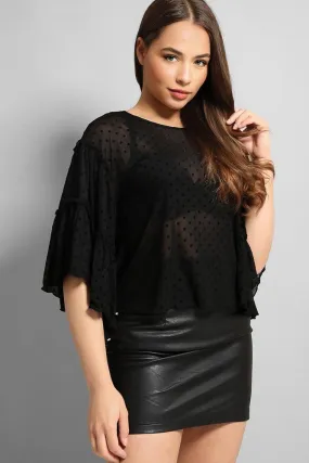 Black Dobby Mesh Blouse