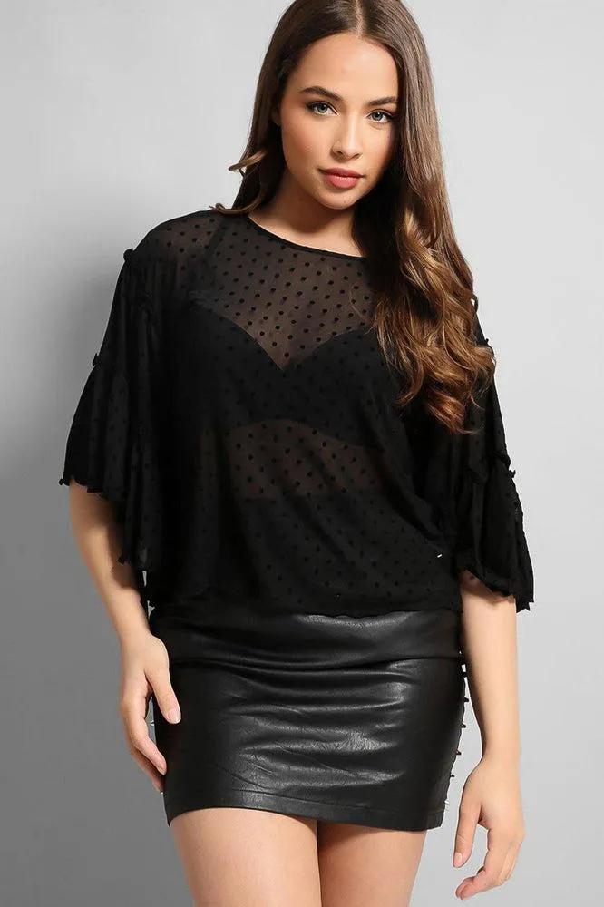 Black Dobby Mesh Blouse