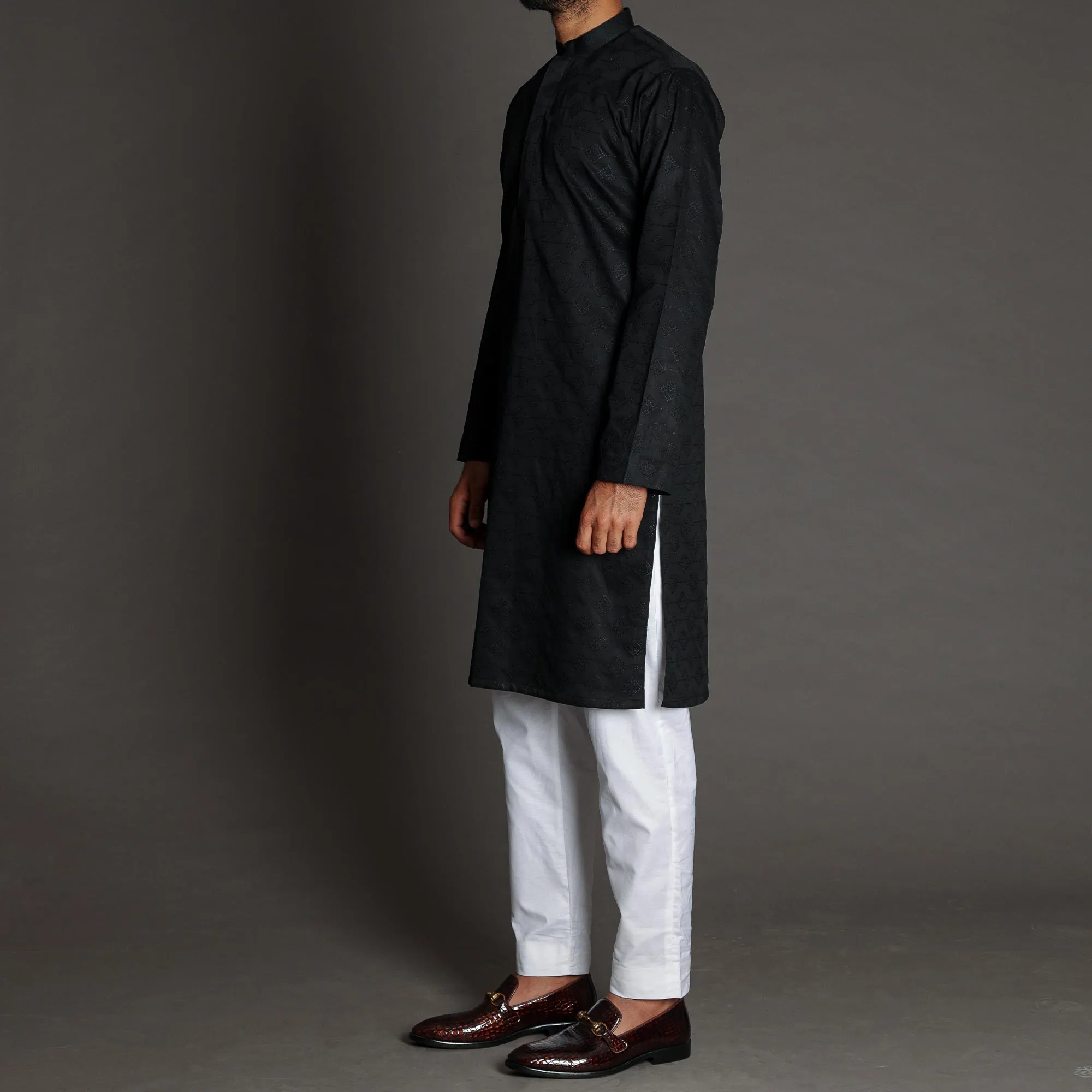 Black Embroidered Royal Kurta