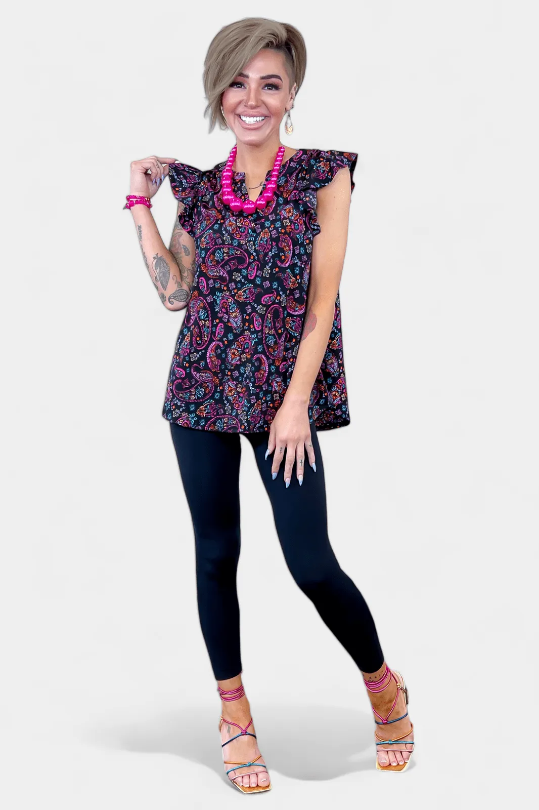 Black Paisley Lizzy Flutter Sleeve Top [NO RETURNS]