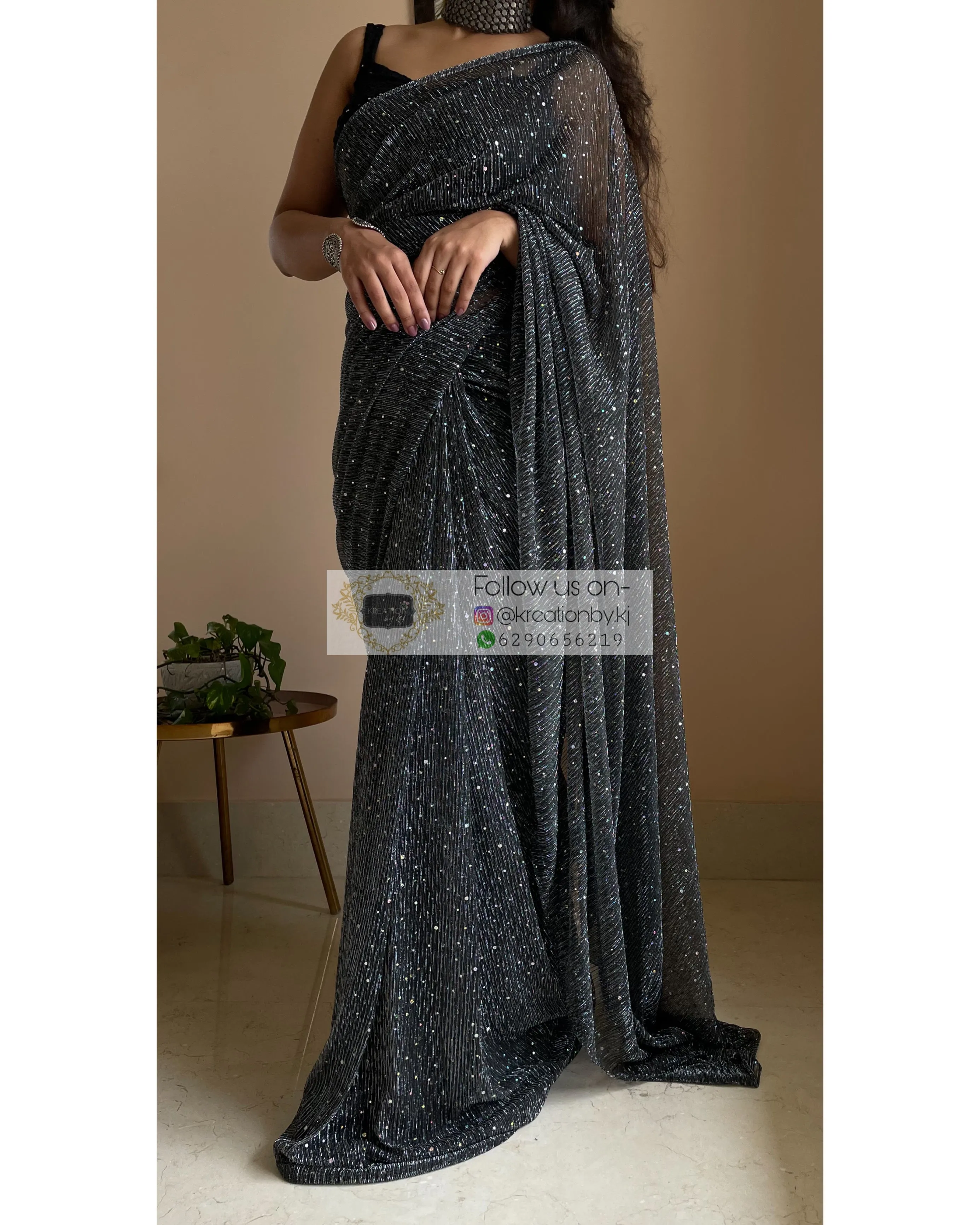 Black Shimmer Pleated Net Saree