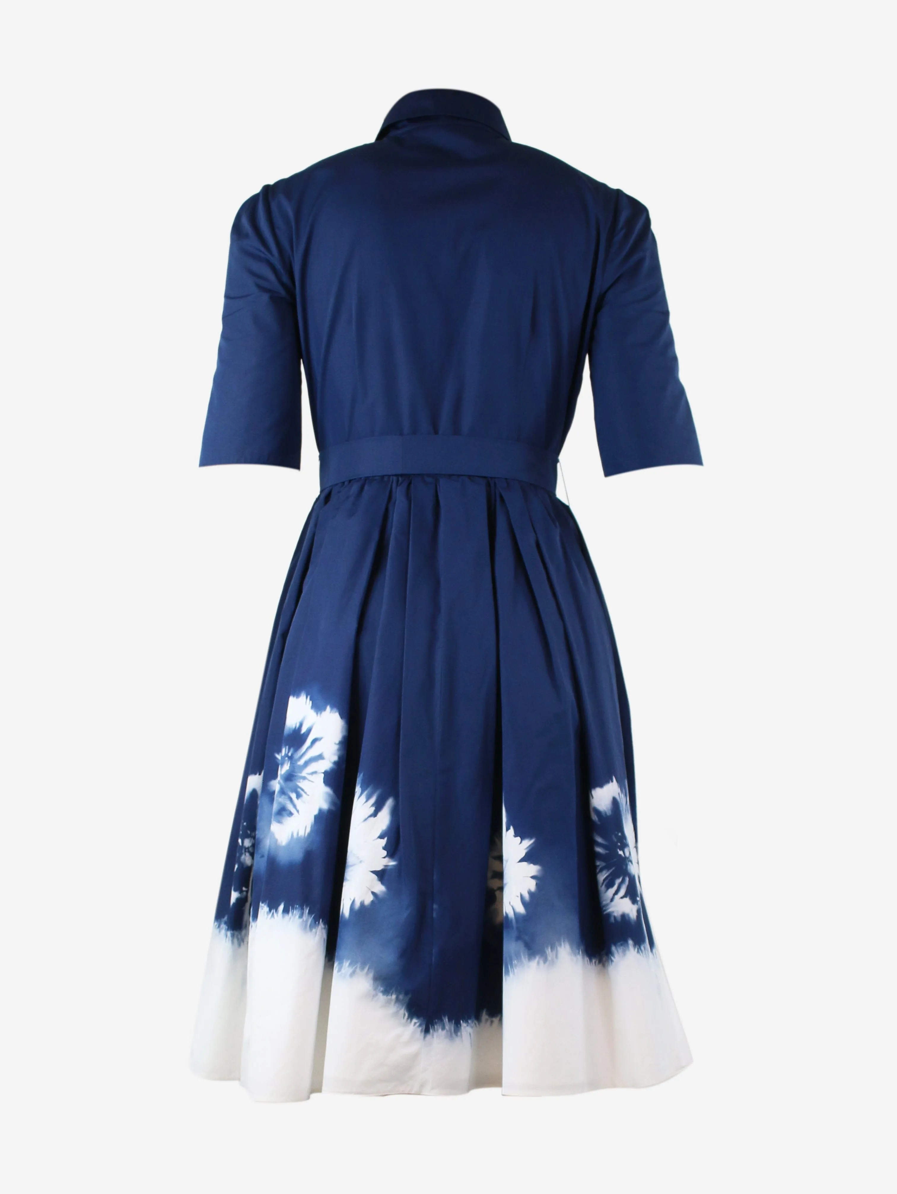 Blue tie-dye pleated midi dress - size UK 8