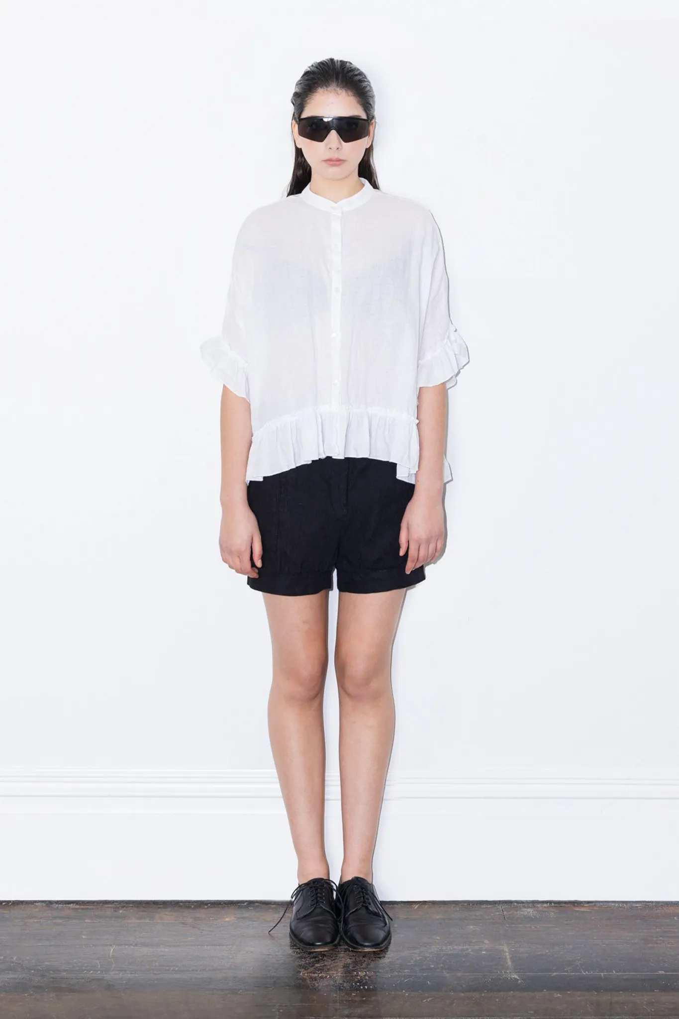 Box Frill Linen Blouse | White