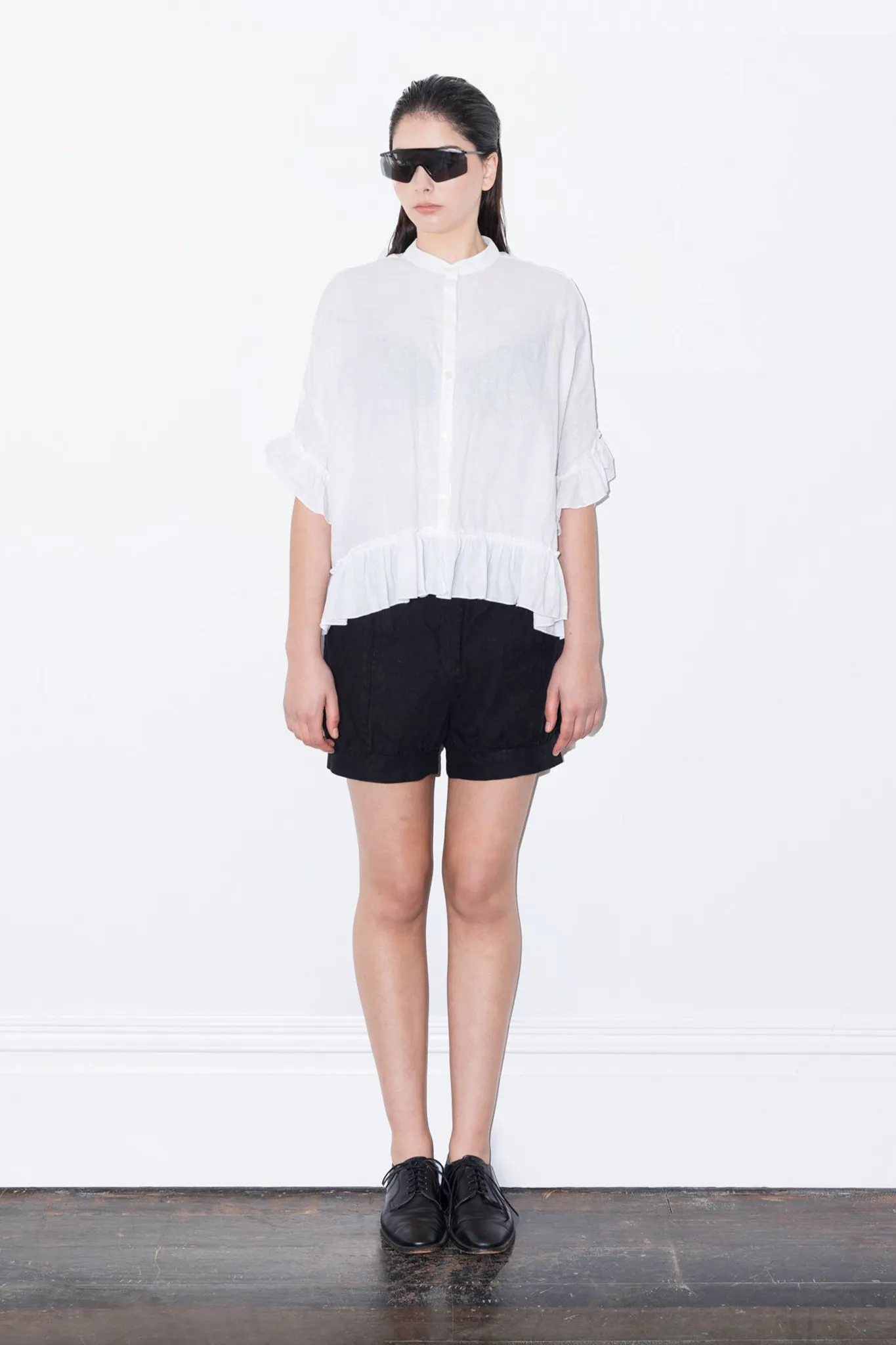 Box Frill Linen Blouse | White