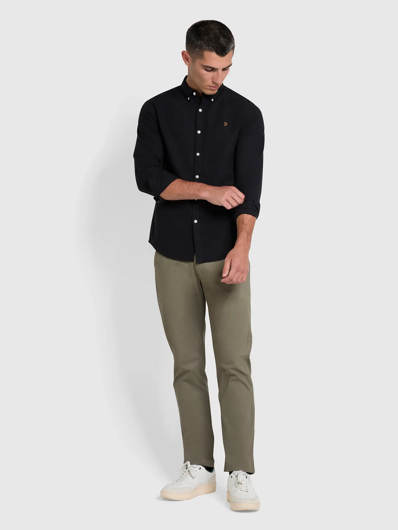 Brewer Slim Fit Organic Cotton Oxford Shirt In Black