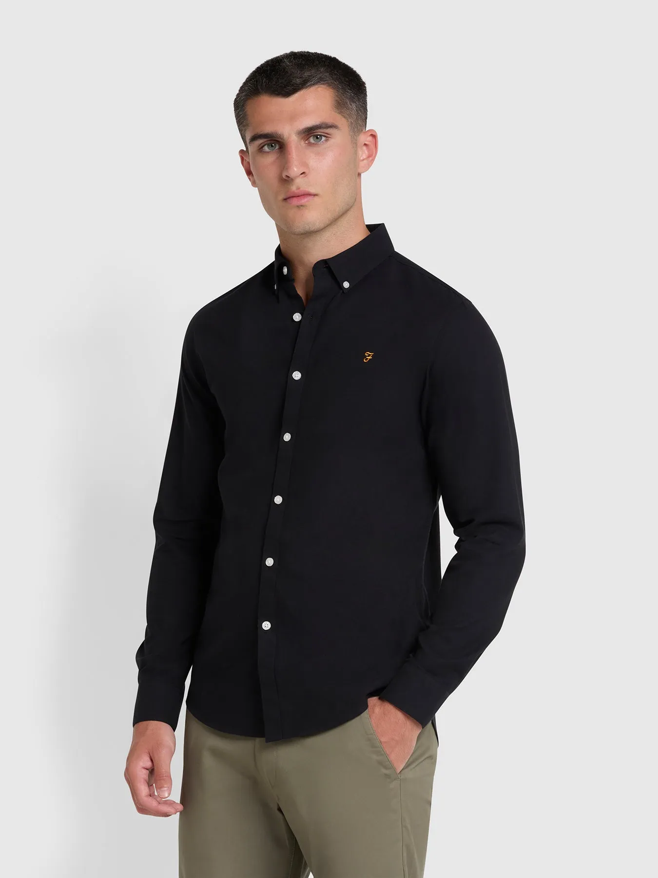 Brewer Slim Fit Organic Cotton Oxford Shirt In Black