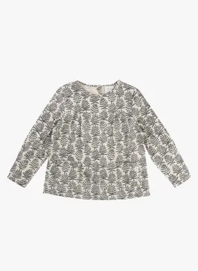 Carrement Beau Girls Long Sleeve Cotton Twill Leaf Print Blouse