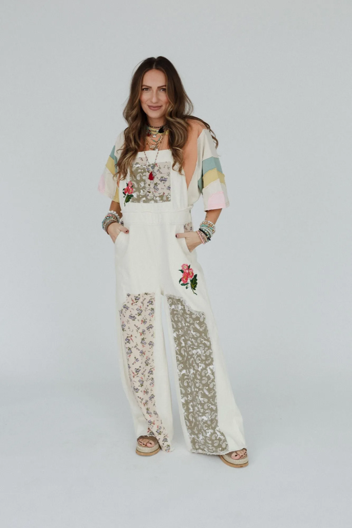 City Garden Floral Overalls - Almond