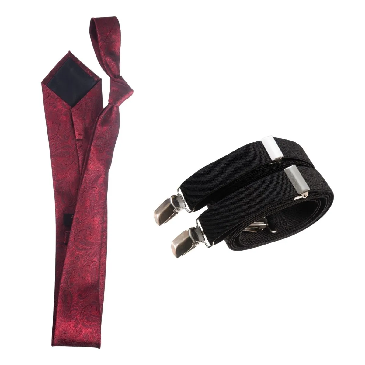 Classic Windsor Self Tie Paisley Jacquard Necktie and Suspenders